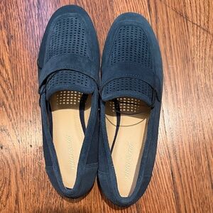 Navy Blue Suede Loafers Violet and Red Size 7.5, New